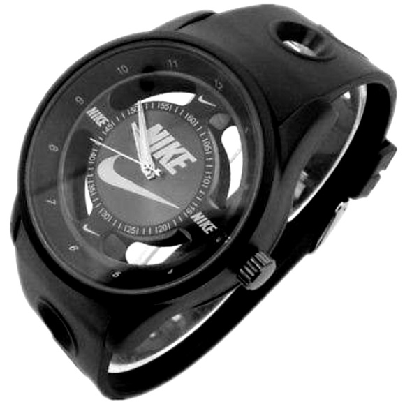 Nike Swoosh Watch Sport Silicone Band Black Strap Black Face Dial Wristwatch - Picture 2 of 13